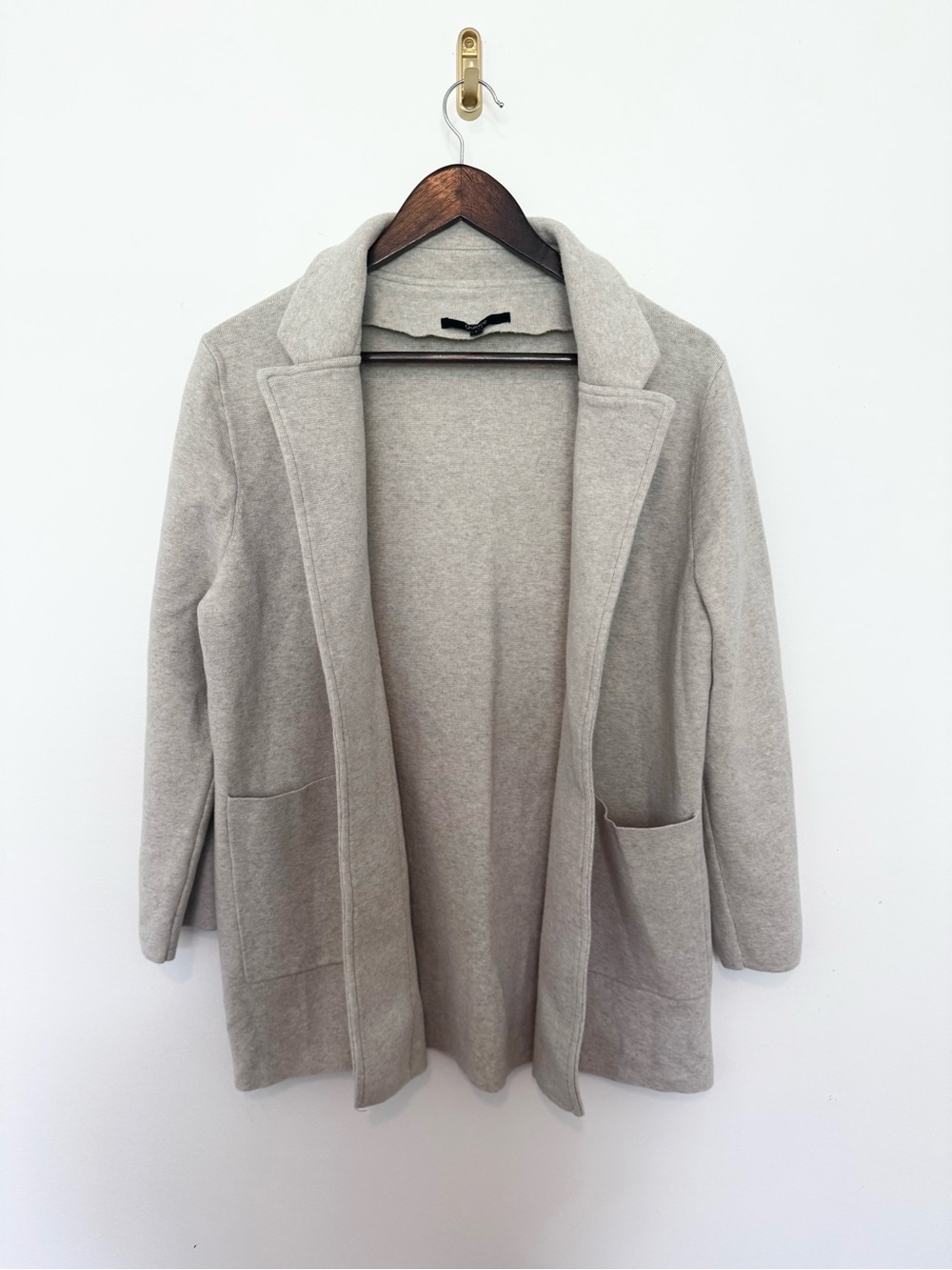 Quince Organic Cotton Knit Sweater Blazer Heather Dove Grey Size L